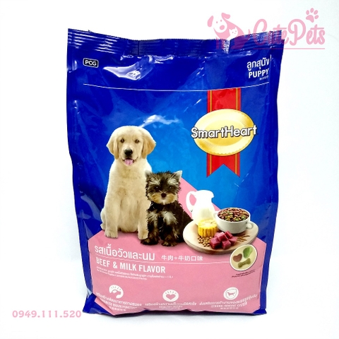 Thức ăn cho chó con Smart Heart Puppy 1.5kg - Vị thịt bò và sữa Beef & Milk Flavor - CutePets