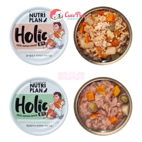Thức ăn ướt cho chó NutriPlan Holic lon 85g Pate chó cao cấp Hàn Quốc - Cutepets