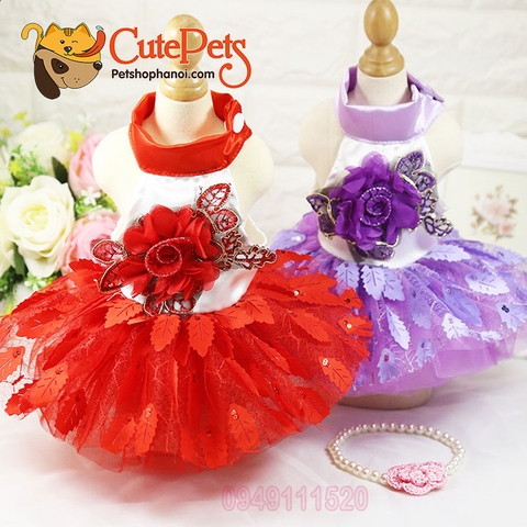 Váy đính hoa hồng dành cho chó mèo - Cutepets