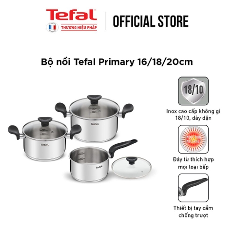 Bộ nồi inox Tefal Primary 16/18/20cm (E308S674)