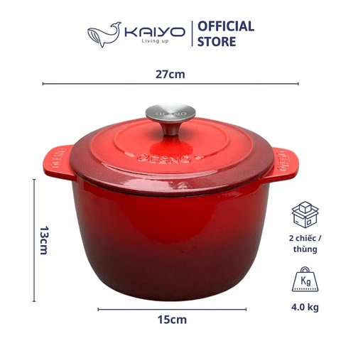 Nồi gang thành cao Oceno màu đỏ 20cm