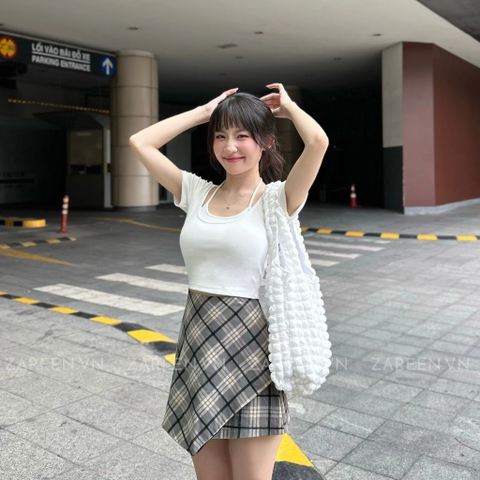 CHÂN VÁY CARO NGẮN ĐẮP CHÉO ZAREEN VAA42