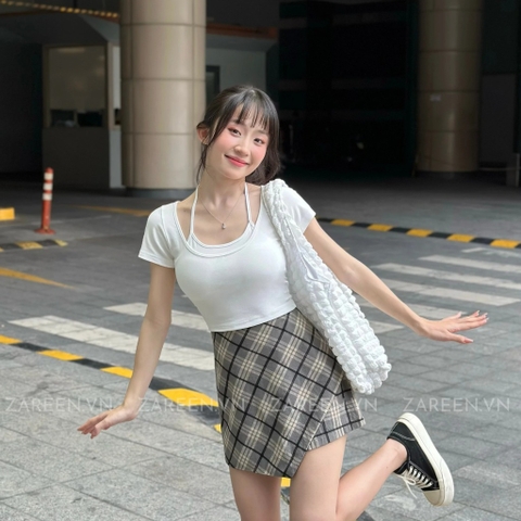 CHÂN VÁY CARO NGẮN ĐẮP CHÉO ZAREEN VAA42