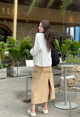 CHÂN VÁY KAKI DÀI XẺ VẠT SAU ZAREEN VAD16