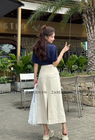 CHÂN VÁY KAKI DÀI XẺ VẠT SAU ZAREEN VAD16