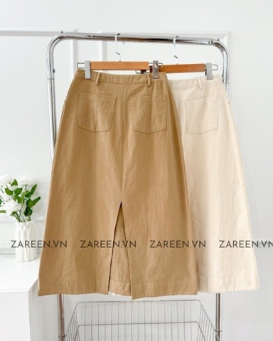 CHÂN VÁY KAKI DÀI XẺ VẠT SAU ZAREEN VAD16