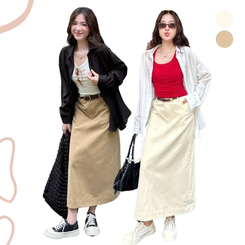 CHÂN VÁY KAKI DÀI XẺ VẠT SAU ZAREEN VAD16