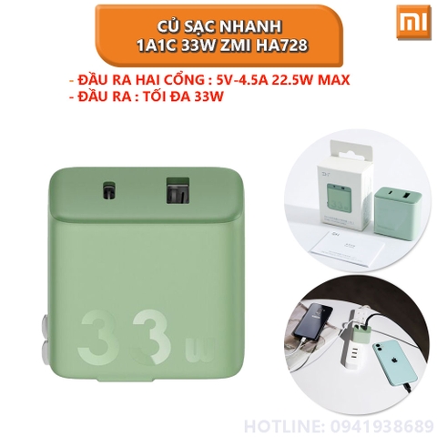 Củ Sạc Nhanh 1A1C 33W ZMI HA728 (Matcha Green)