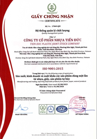 Chứng nhận ISO 9001:2015 về hệ thống quản lý chất lượng