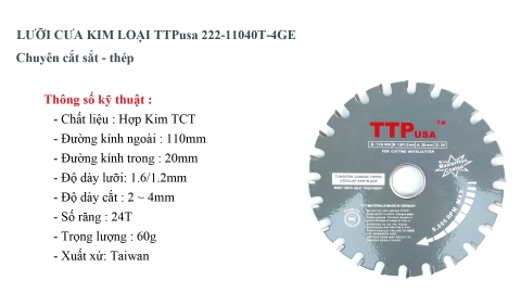 Lưỡi cưa tròn kim loại 110mm TTPusa 222-11024T-4GE