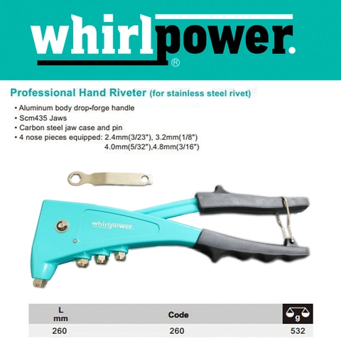 Kìm tán đinh nhôm 4 lỗ Whirlpower 166-3-260