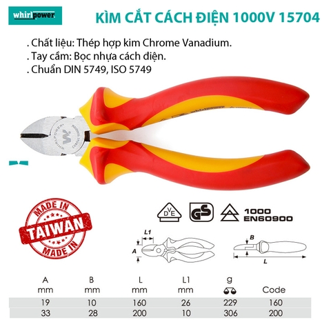 Kìm cắt cách điện 1000V Whirlpower 15704