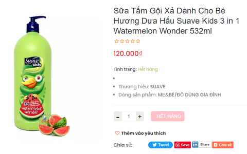 Sữa Tắm Gội Xả Dành Cho Bé Hương Dưa Hấu Suave Kids 3 in 1 Watermelon Wonder 532ml