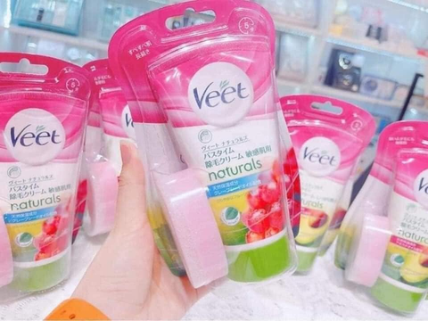 Kem tẩy lông Veet nội địa Nhật mùi nho kèm mút 150gr