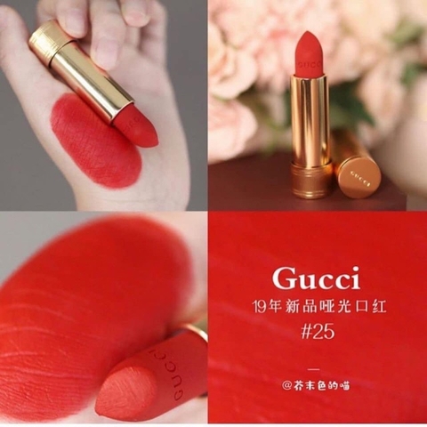 Son Lì Gucci Rouge À Lèvres Voile Mat Màu 25 Goldie Red đỏ tươi