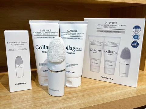 Set 3 sp gồm 2 Sữa rửa mặt Collagen 150g+Máy rửa mặt WellDerma