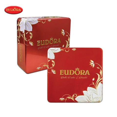 Bánh quy bơ tổng hợp Eudora-NK Indonesia hộp sắt 496g đỏ