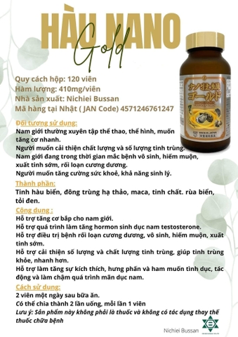 VIÊN UỐNG TĂNG CƯỜNG SINH LÝ HÀU NANO GOLD NHẬT BẢN - 120 VIÊN