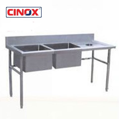 CINOX- CHẬU RỬA 2 HỐ CÓ LỖ XẢ RÁC- CR2R