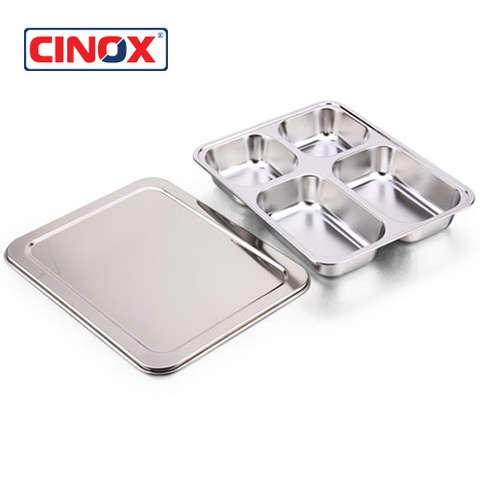 CINOX- KHAY ĂN 4 NGĂN NẮP INOX