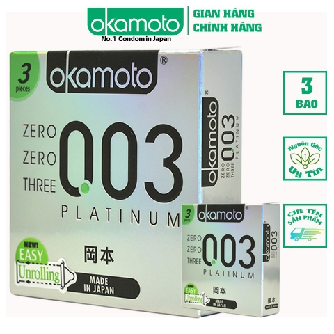 [ Combo 2 hộp ] Bao cao su Okamoto 0.03 Platinum Trong Suốt Mềm Mại Hộp 3 Cái