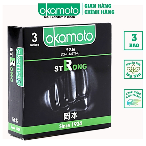 Bao Cao Su Okamoto Strong Kéo Dài Thời Gian Không Dùng Thuốc Hộp 3 Cái