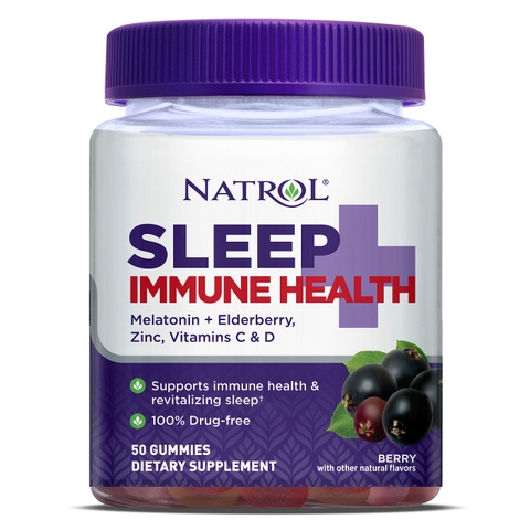 Kẹo gôm ngủ và hỗ trợ tăng hệ miễn dịch Natrol Sleep Immune Health - Berry (50 viên)