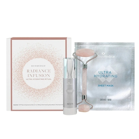 Set dưỡng da SkinMedica Radiance Infusion Kit ( 1 serum HA5 Rejuvenating Hydrator 28.4g + 2 mặt nạ giấy Ultra Hydrtaing + 1 thanh lăn)