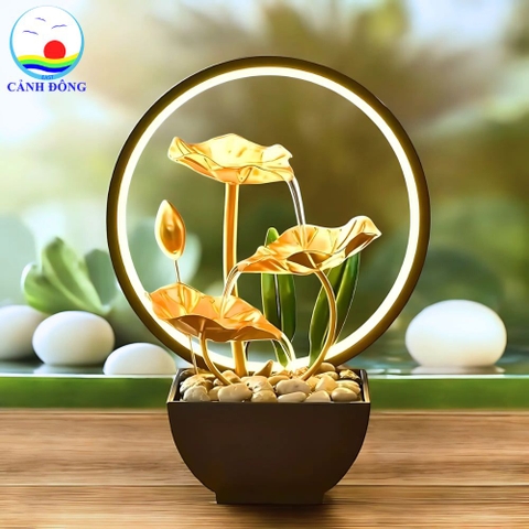 Đèn hoa sen thác nước chảy thư giãn- Đèn bàn Decor Cảnh Đông quà tặng sang trọng
