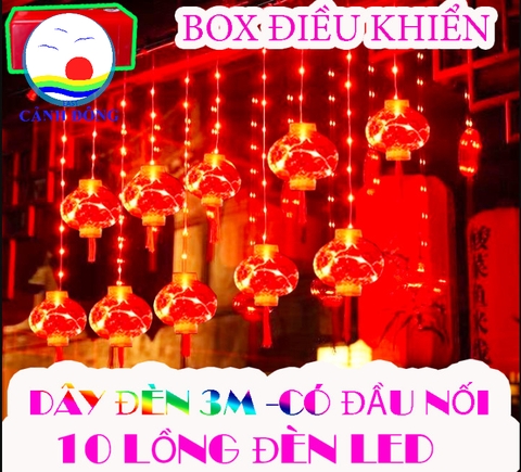 Dây lồng đèn led dài 3m 10 lồng đèn lớn trang trí tết, trang trí quán , cây mai, đào, cửa