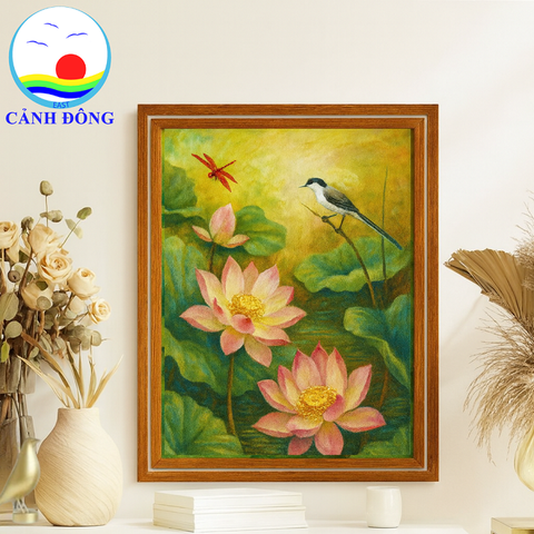 Tranh treo tường hoa sen decor Cảnh Đông - Tranh trang trí khung gỗ in theo yêu cầu quà tặng sang trọng