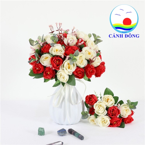 Bó hoa hồng 10 bông trang trí vải lụa cao cấp