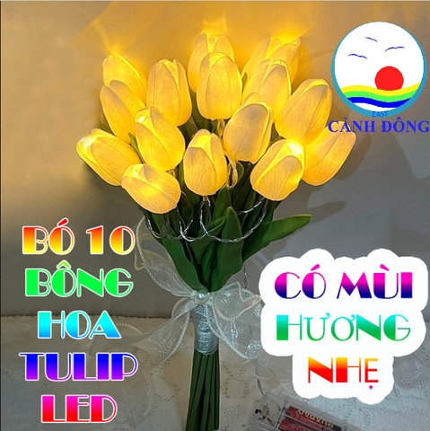 Bó hoa tulip 10 bông kèm đèn led trang trí cực đẹp - hoa giả - hoa cưới - hoa cắm trang trí xinh