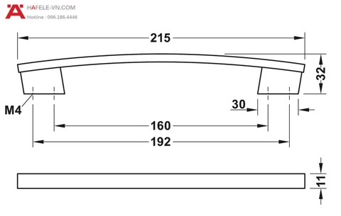 Tay Nắm H1345 214mm Hafele - 110.34.627