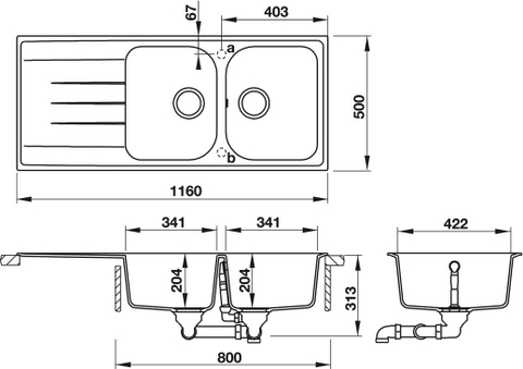 570.35.460 - Chậu Rửa Chén HS18-GED2R80 Hafele