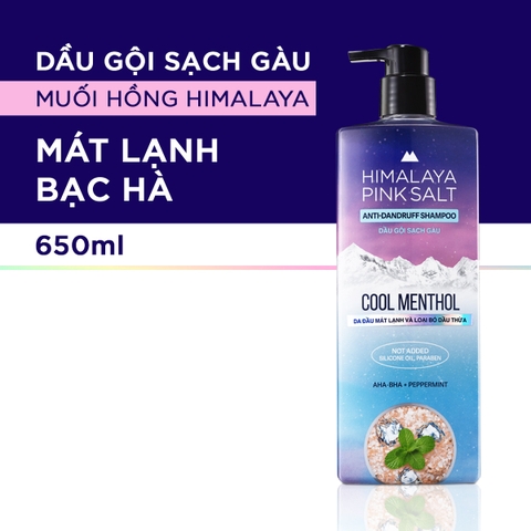 Dầu Gội Sạch Gàu Muối Hồng Ngăn Ngừa Gàu, Giảm Ngứa Himalaya Pink Salt Mát Lạnh Bạc Hà Cool Menthol 650ml