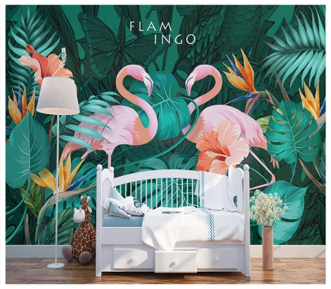 Tranh dán tường canvas hồng hạc, flamingo ADH9452