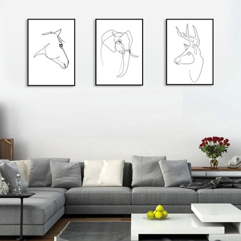 Bộ 3 tranh trừu tượng, tranh vẽ nét động vật ADH029