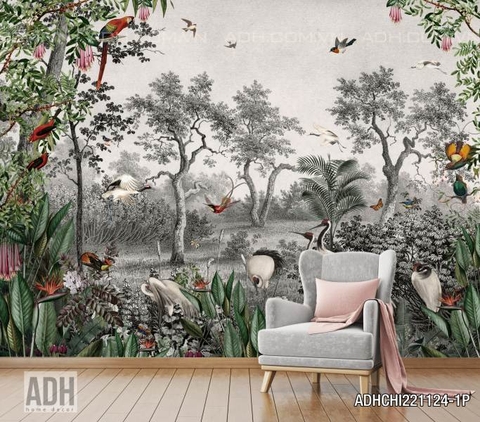 Tranh dán tường rừng rậm Tropical, chinoiseries