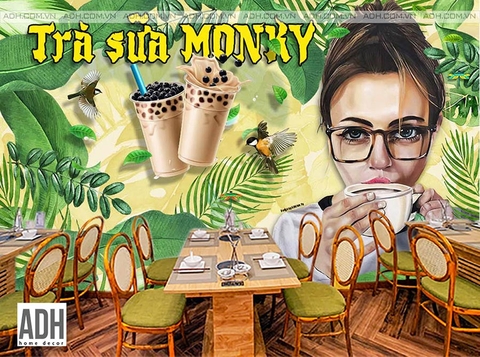 Tranh dán tường Cô gái .Tranh dán tường quán cafe. Tranh dán tường quán trà sữa, trà chanh. Tranh dán tường cho giới trẻ ADHMT201205-1