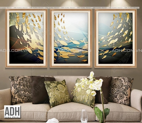 Bộ 3 tranh canvas trừu tượng đàn cá vàng