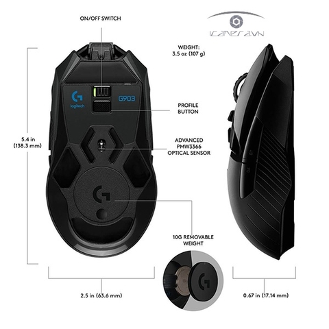 Chuột gaming không dây Logitech G903 Hero Lightspeed Wireless