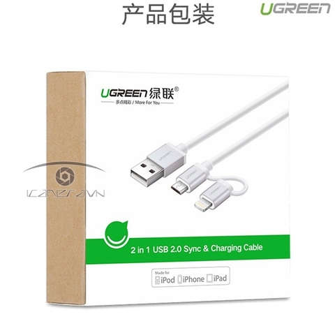 Cáp sạc 1m USB 2.0 Ugreen 20748 2 trong 1 (Micro USB và Lightning)