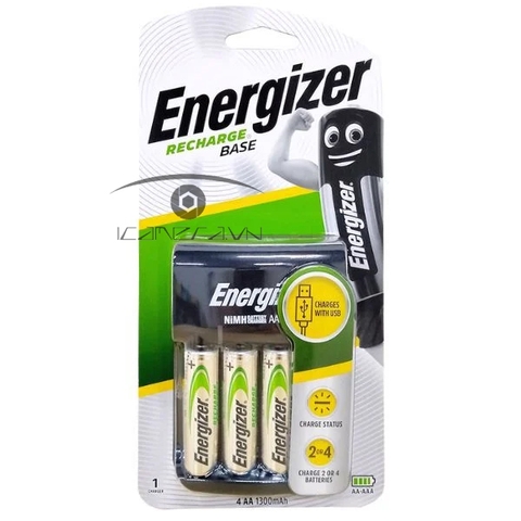 Bộ Sạc Pin Energizer CHVCM4 kèm 4 pin sạc AA 2000 mAh- Hàng Chính Hãng