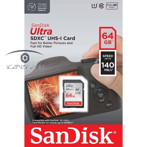 Thẻ nhớ SDXC Sandisk Ultra 64GB tốc độ 140MB/s UHS-I
