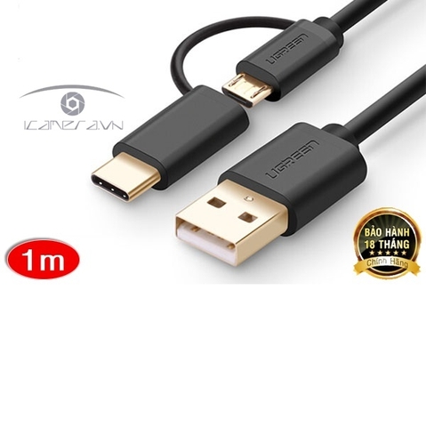 Cáp sạc điện thoại 2 trong 1 Micro USB và Type C Chính hãng Ugreen 30174