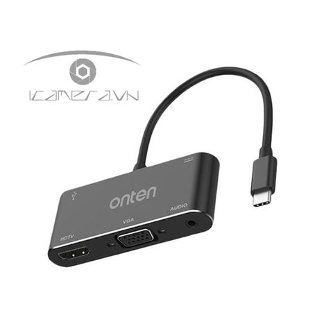 Cáp chuyển USB Type C to HDMI, VGA, 3.5mm, USB 3.0 Onten 9573S hỗ trợ sạc USB C