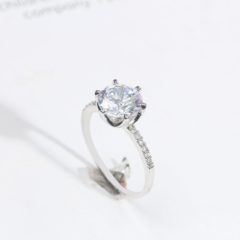 nhẫn kim cuong zircon mặt tròn 6 móng - n23