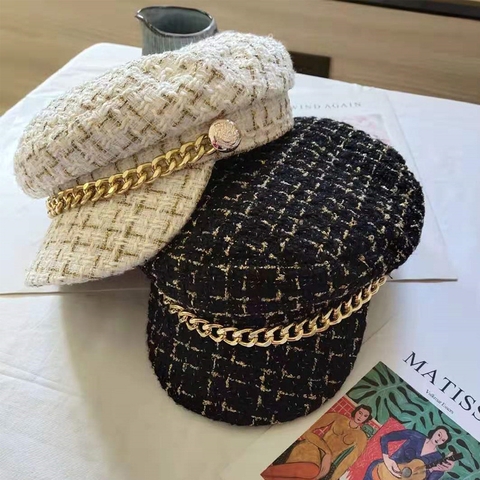 mũ beret bánh tiêu vải dạ caro phong cách cổ điển anh quốc - ne78