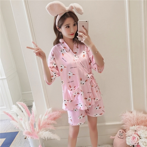 đồ bộ kimono ngắn sọc con thỏ 010